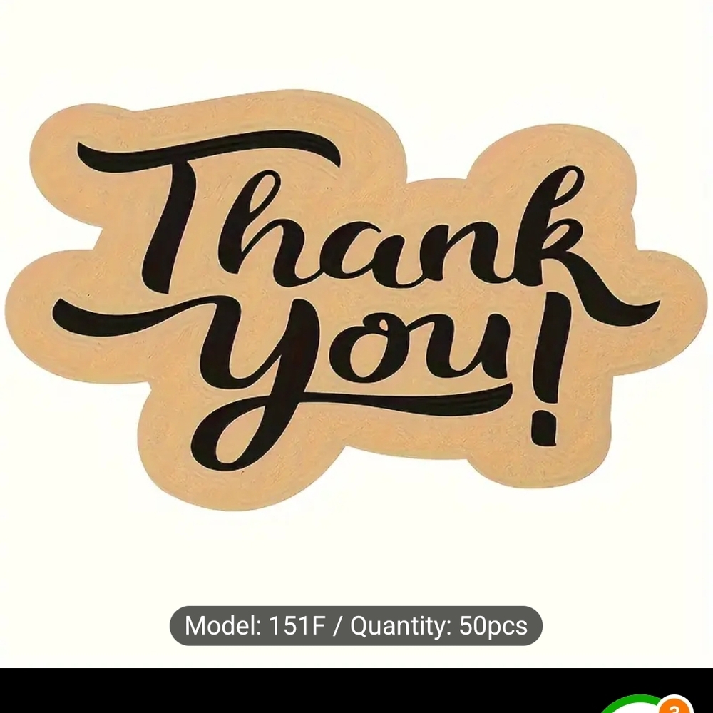 50 Thank You Sticker - Black and Tan